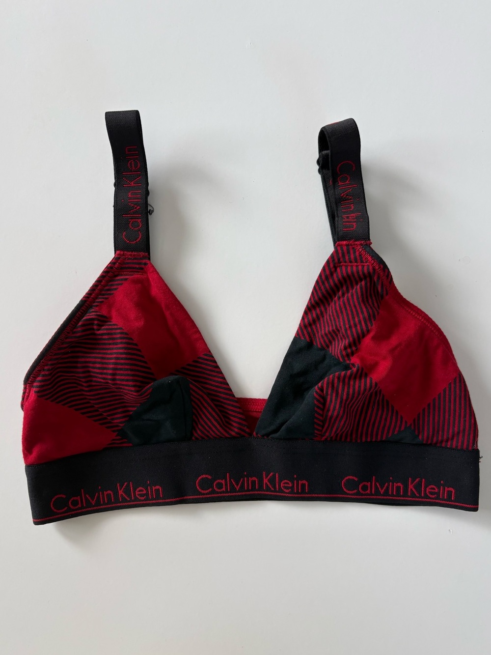 Calvin Klein Buffalo Check Red Black Triangle Bralette